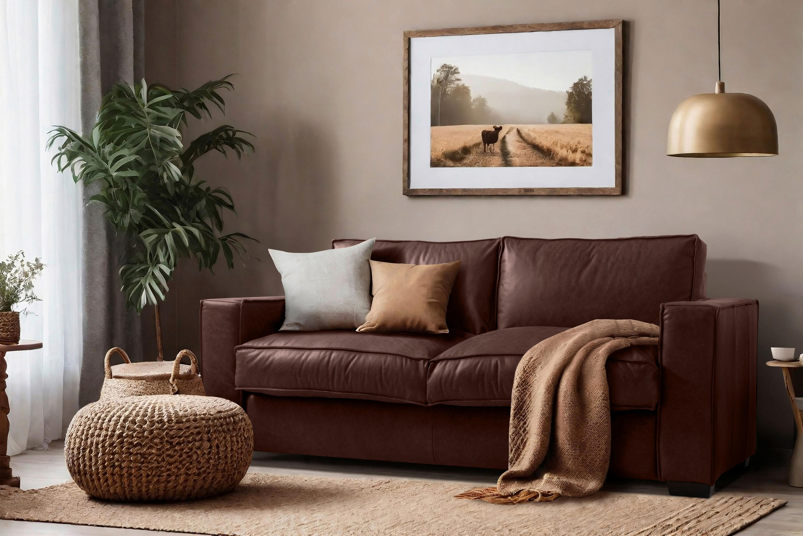 SCHLAFSOFA in Echtleder Braun  - Dunkelbraun/Braun, Design, Leder/Holz (203/85/99cm) - MID.YOU