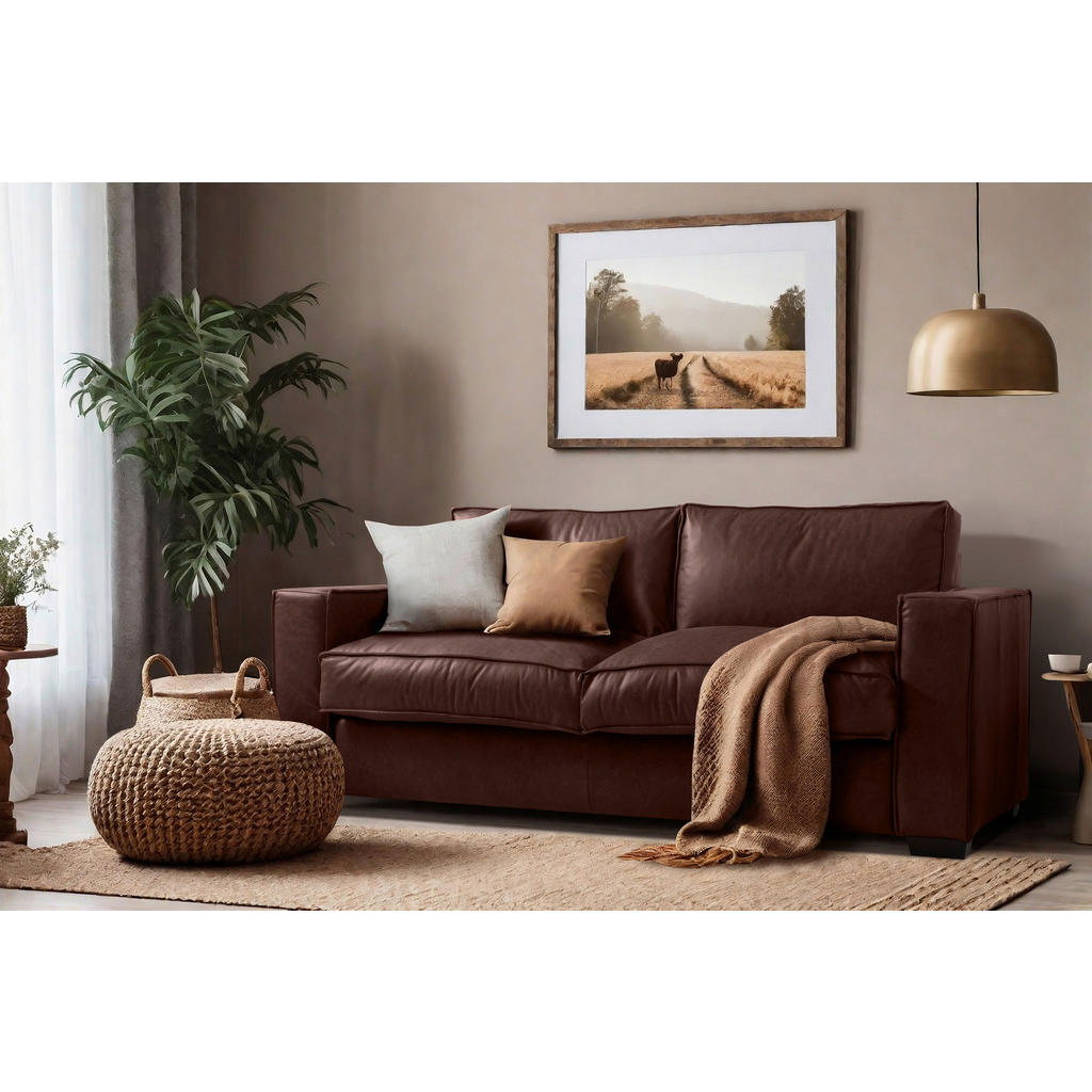 Thumbnail - Mid.you Schlafsofa, Braun, Leder, Echtleder, Anilinleder, Buche, 3-Sitzer, 203x85x99 cm, Made in EU, Lederauswahl, Stoff...