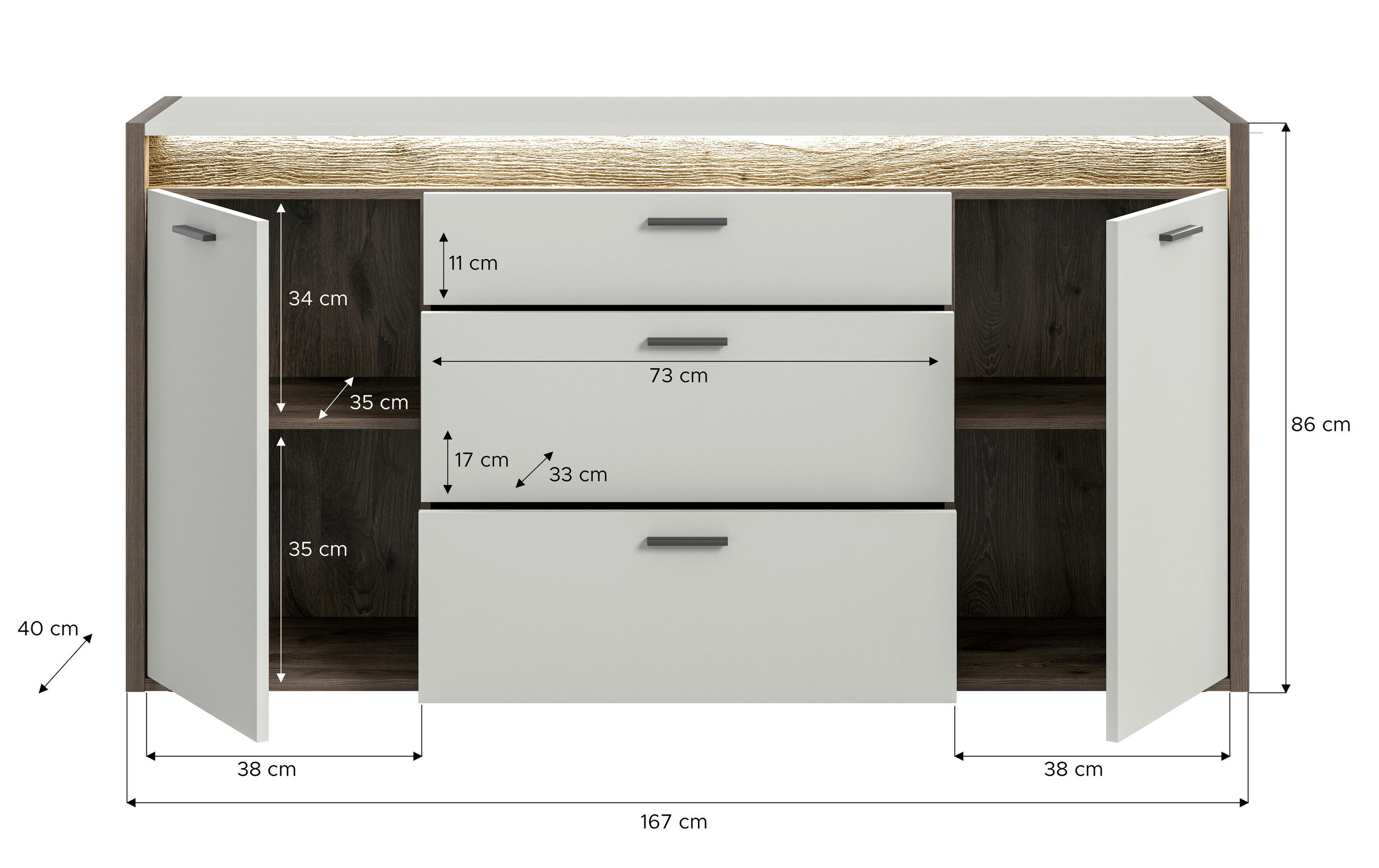 Thumbnail - Mid.you Sideboard, Metall, 2 Fächer, 3 Schubladen, 167x86x40 cm, FSC Mix, stehend, Wohnzimmer, Kommoden & Sideboards, Si...