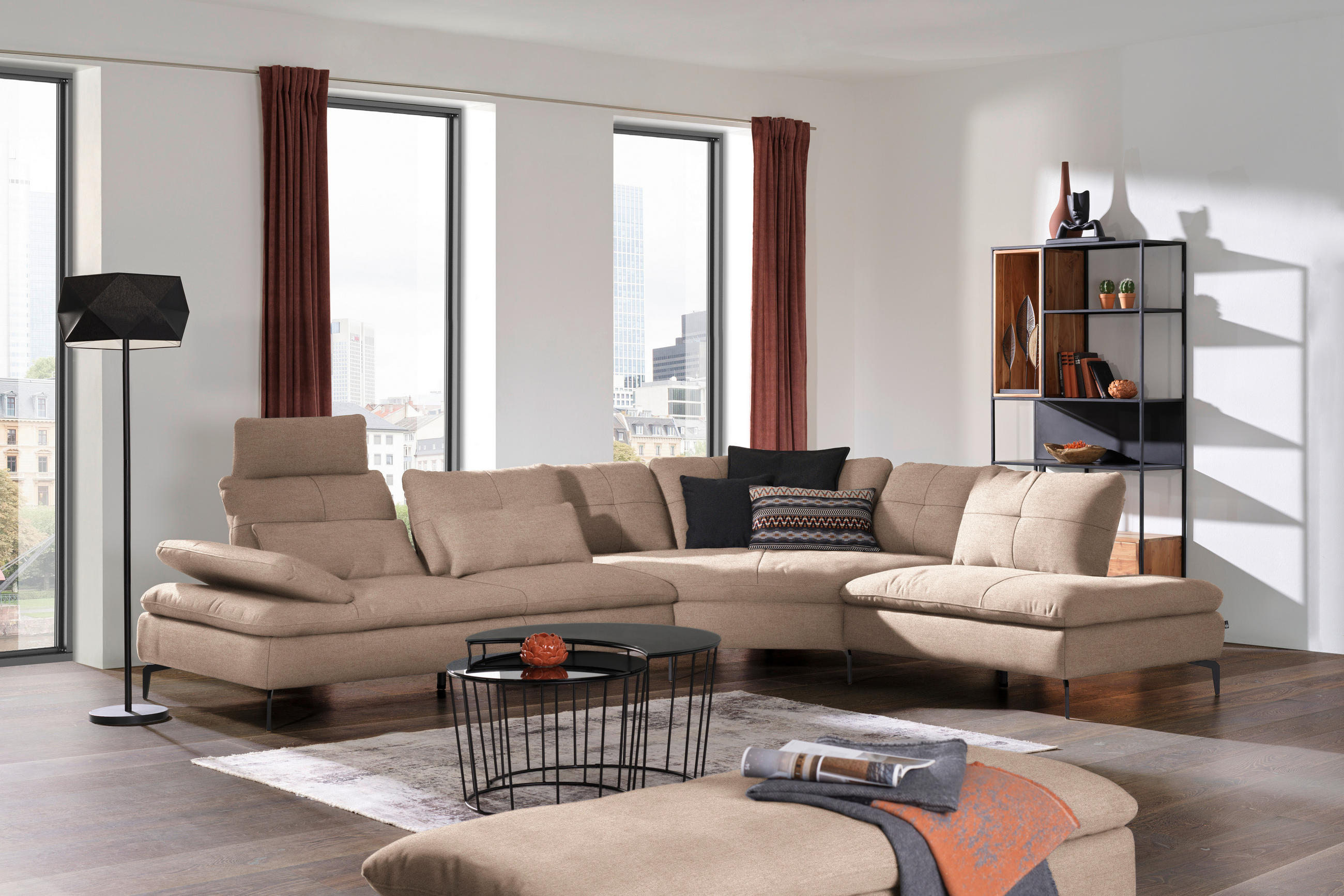 ECKSOFA in Flachgewebe Taupe  344/271 cm  - Taupe/Schwarz, Design, Textil/Metall (344/271cm) - Chilliano