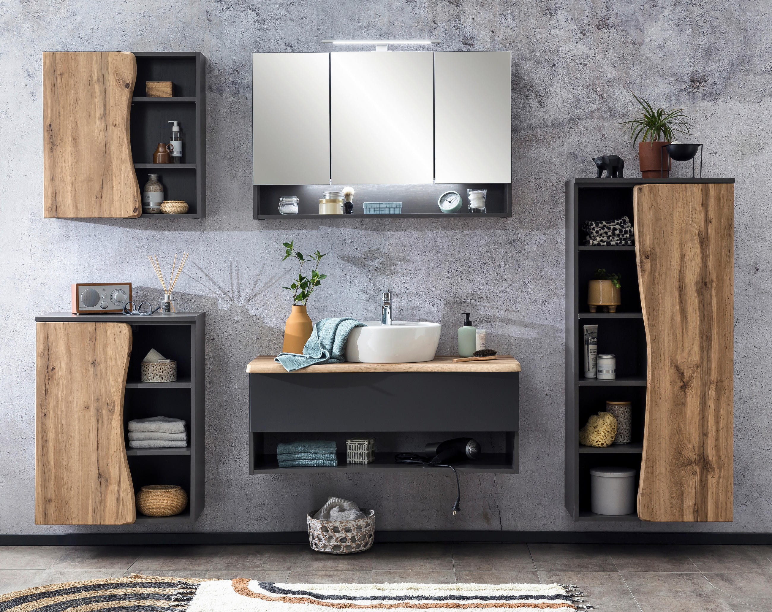 MIDISCHRANK 60/130/35 cm  - Eiche Wotan/Graphitfarben, Natur, Holzwerkstoff (60/130/35cm) - Xora