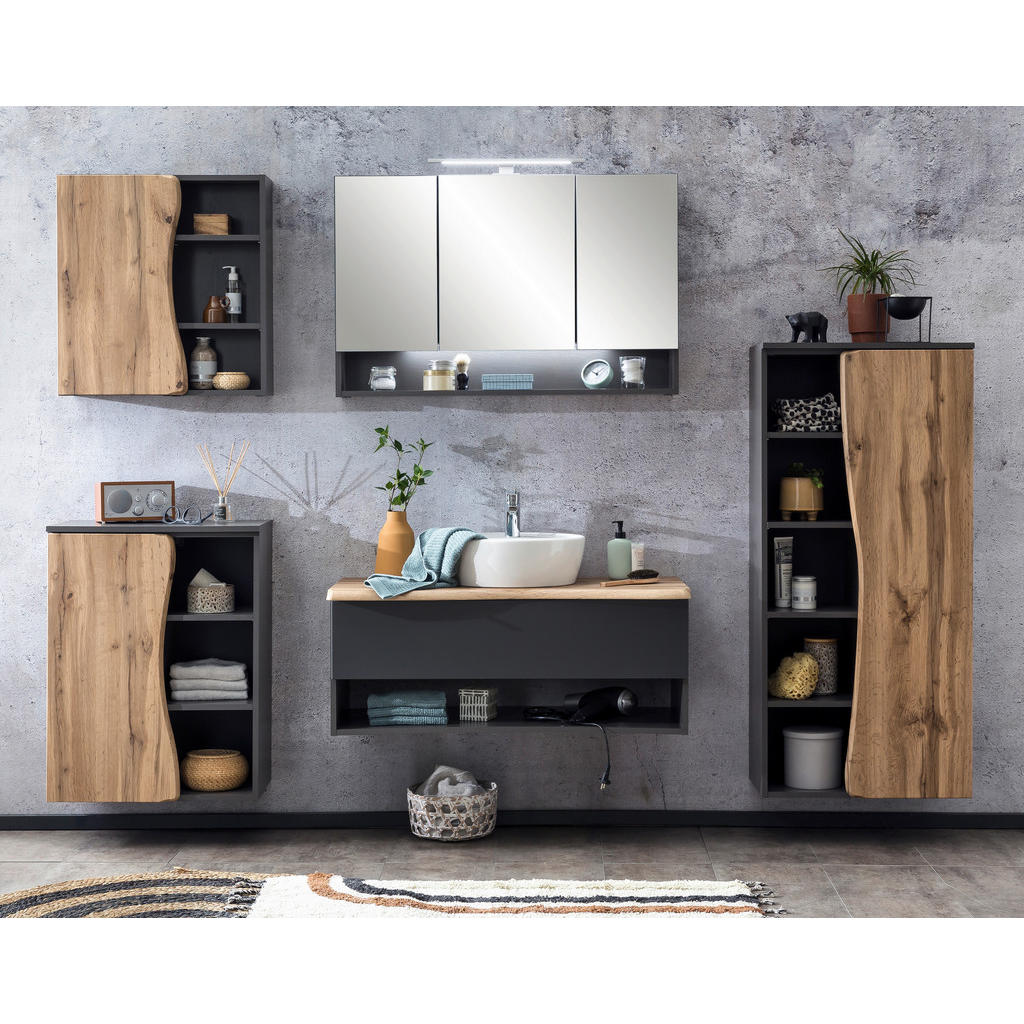 Thumbnail - Xora Midischrank Bogen, Graphit, Holzwerkstoff, 8 Fächer, 60x130x35 cm, Made in Germany, Typenauswahl, hängend, stehend,...