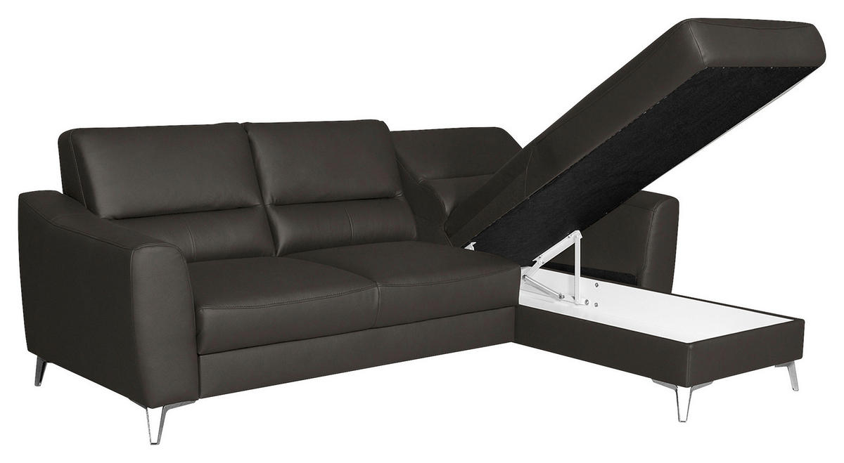 ECKSOFA in Lederlook Echtleder Dunkelbraun  - Chromfarben/Dunkelbraun, Design, Leder/Textil (241/168cm) - Livetastic