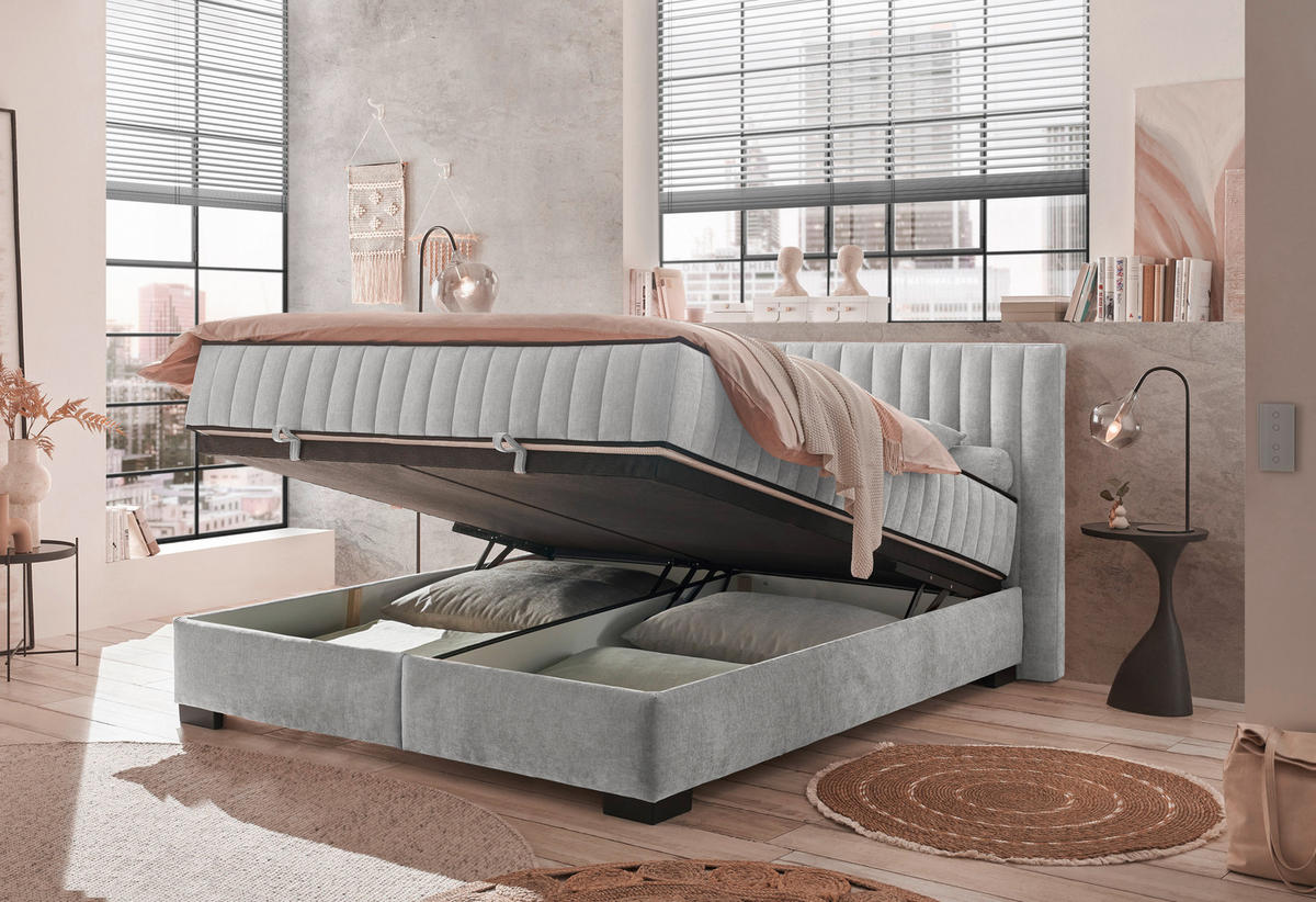 BOXBETT 180/200 cm  in Hellgrau  - Hellgrau/Schwarz, MODERN, Holzwerkstoff/Kunststoff (180/200cm) - MID.YOU