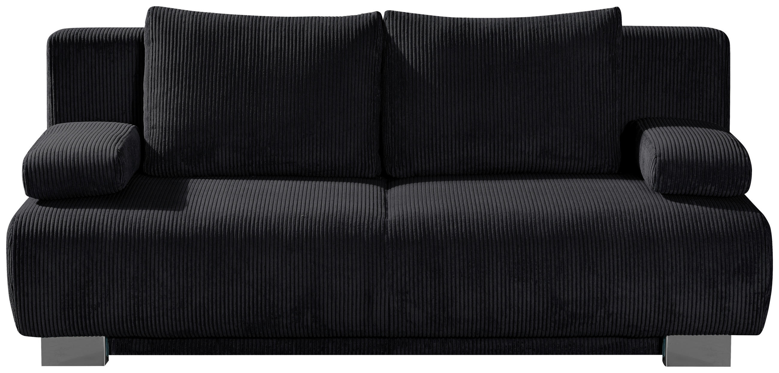 SCHLAFSOFA Rowan Cord Schwarz  inkl. Rückenkissen, Armlehnenkissen, Bettkasten, Schlaffunktion, Rücken echt  - Schwarz, KONVENTIONELL, Textil/Metall (196/89/94cm) - Novel