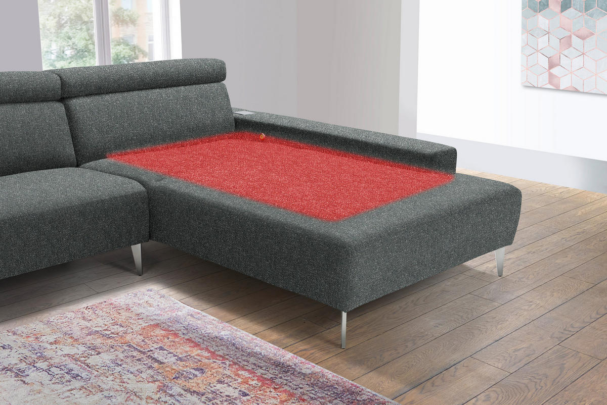 ECKSOFA  in Mikrovelours Graugrün  308/205 cm  - Alufarben/Graugrün, Design, Textil (308/205cm) - Sedda