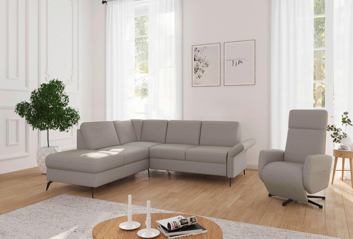 ECKSOFA ROCHELLE E Taupe Flachgewebe  - Taupe/Schwarz, KONVENTIONELL, Textil/Metall (216/240cm) - Sit & More