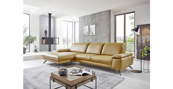 ECKSOFA in Echtleder Hellbraun 328/193 cm - Hellbraun/Schwarz, Design, Leder/Metall (328/193cm) - Dieter Knoll