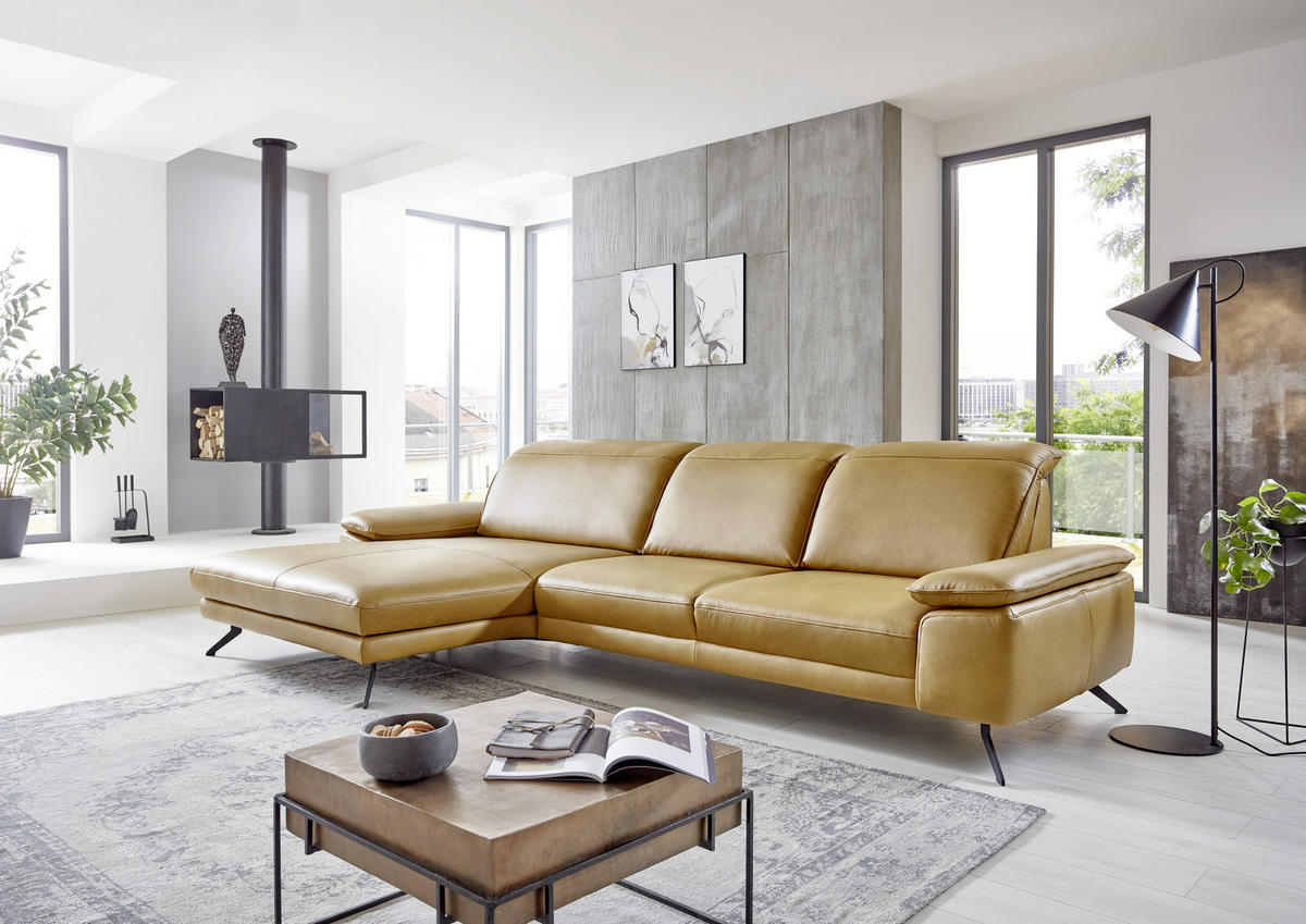 ECKSOFA in Echtleder Hellbraun  328/193 cm  - Hellbraun/Schwarz, Design, Leder/Metall (328/193cm) - Dieter Knoll