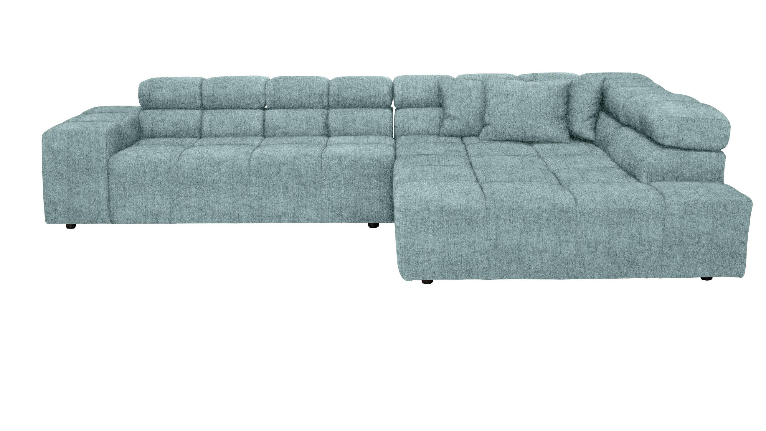 ECKSOFA Blau Velours Zierkissen, Rücken echt, Kopfteilverstellung  - Blau/Schwarz, Design, Kunststoff/Textil (317/213cm) - Hom`in