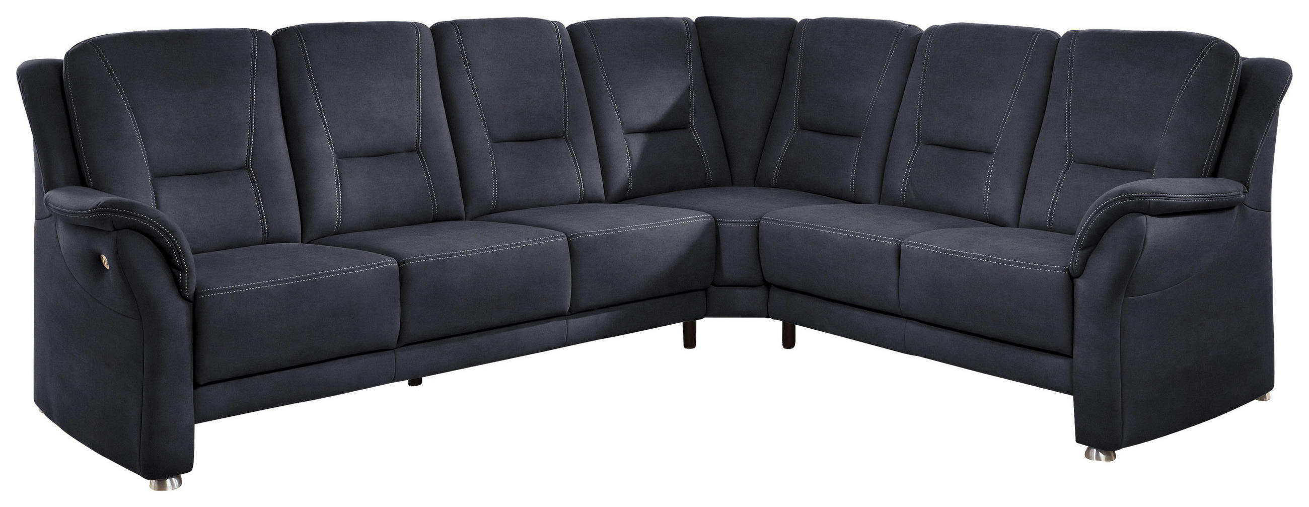 ECKSOFA in Mikrofaser Dunkelblau 275/223 cm - Beige/Alufarben, KONVENTIONELL, Textil/Metall (275/223cm) - Beldomo Comfort