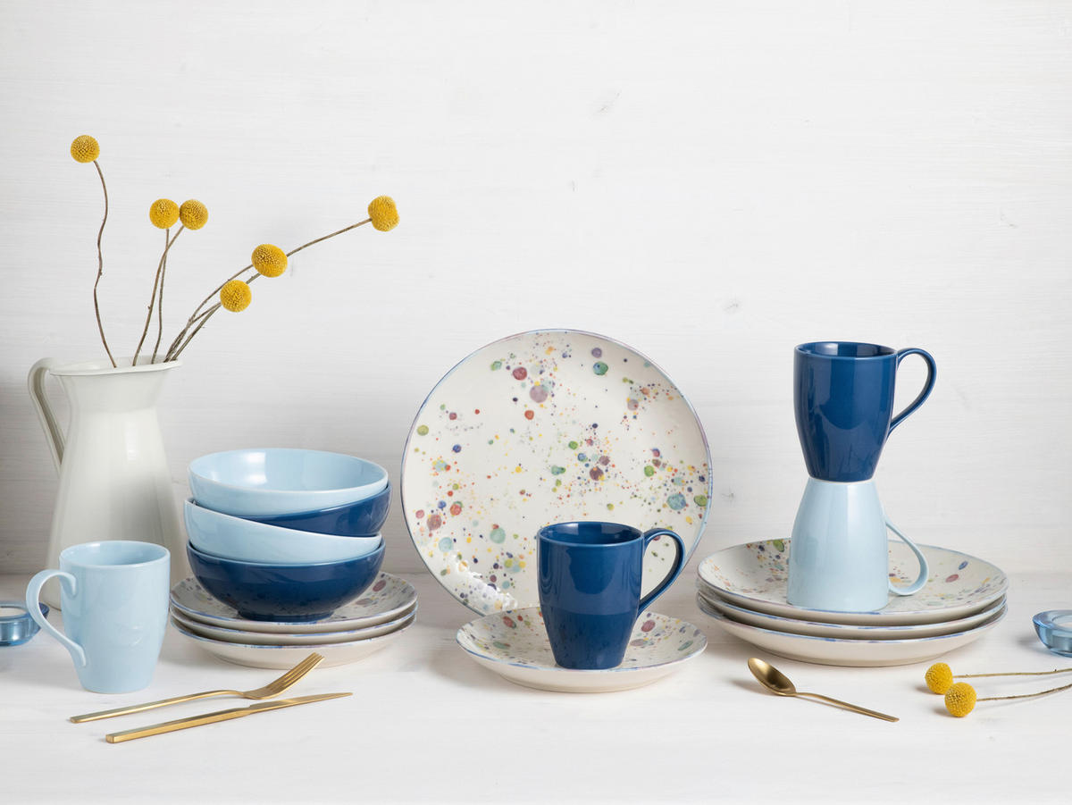 KOMBISERVICE Candy Drops Mix 16-teilig  - Blau/Pastellblau, Basics, Keramik (35/34/34cm) - Creatable