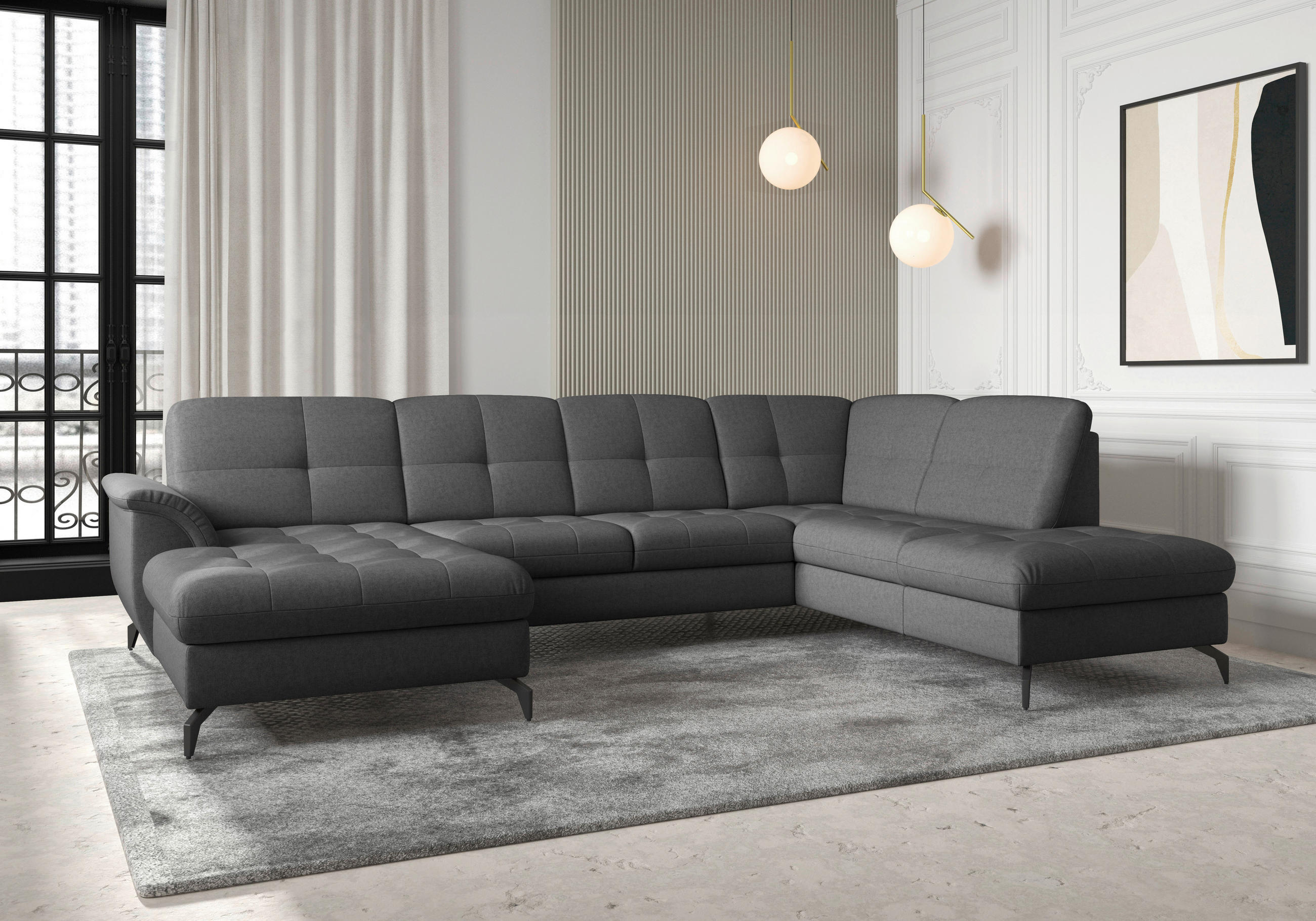 WOHNLANDSCHAFT in Flachgewebe Dunkelgrau  - Dunkelgrau/Schwarz, Modern, Textil/Metall (164/319/212cm) - Sit & More