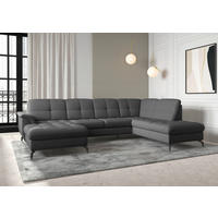 WOHNLANDSCHAFT Dunkelgrau Flachgewebe  - Dunkelgrau/Schwarz, MODERN, Textil/Metall (164/319/212cm) - Sit & More