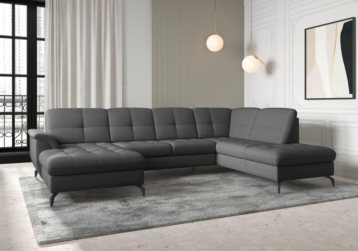 WOHNLANDSCHAFT Dunkelgrau Flachgewebe  - Dunkelgrau/Schwarz, MODERN, Textil/Metall (164/319/212cm) - Sit & More