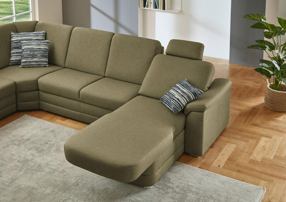 WOHNLANDSCHAFT  in Chenille Schilfgrün  - Schilfgrün/Alufarben, KONVENTIONELL, Holz/Textil (235/329/160cm) - Beldomo Comfort