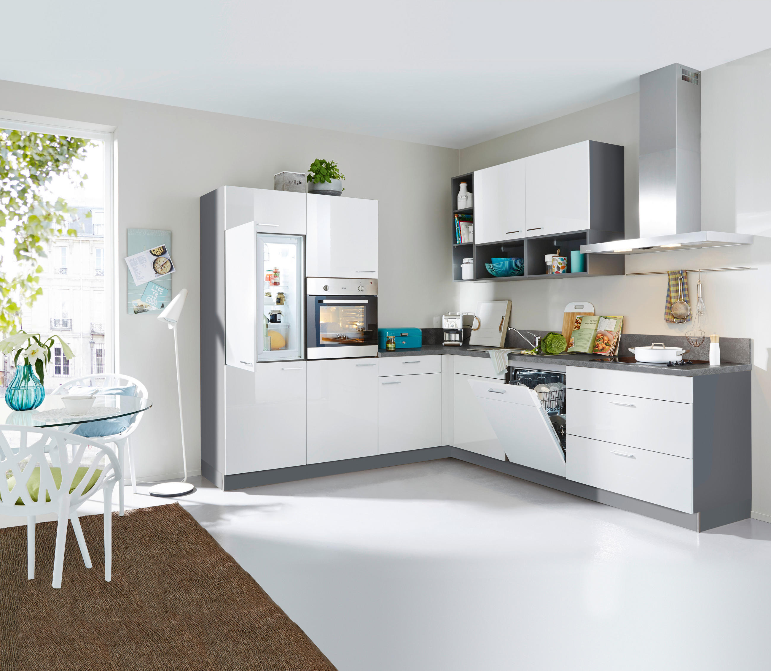 ROHOVÁ KUCHYŇA STAR 275 - sivá/biela, Design, kompozitné drevo (245/275cm) - Welnova