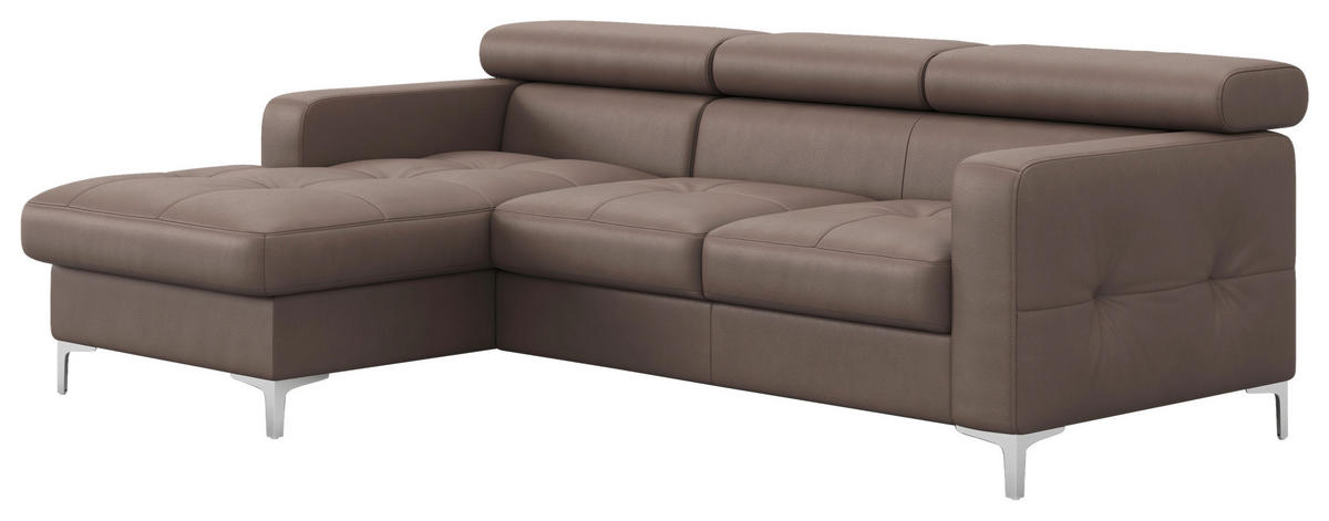 ECKSOFA Hellbraun Echtleder  - Chromfarben/Hellbraun, Design, Leder/Metall (168/227cm) - Livetastic