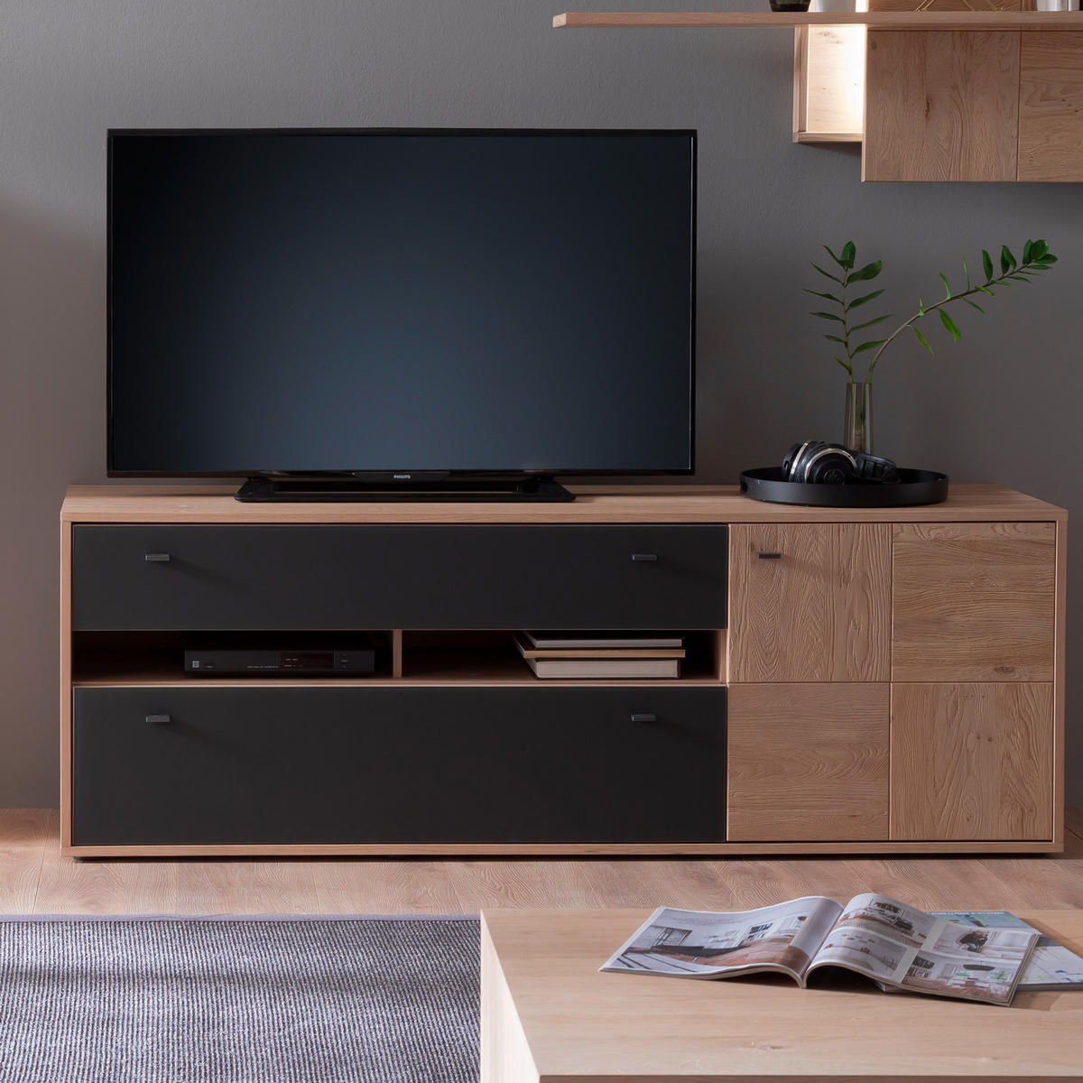 HYLLKOMBINATION  i antracit, ek Bianco  328/193/50 cm  - ek Bianco/svart, Design, metall/trämaterial (328/193/50cm) - MID.YOU