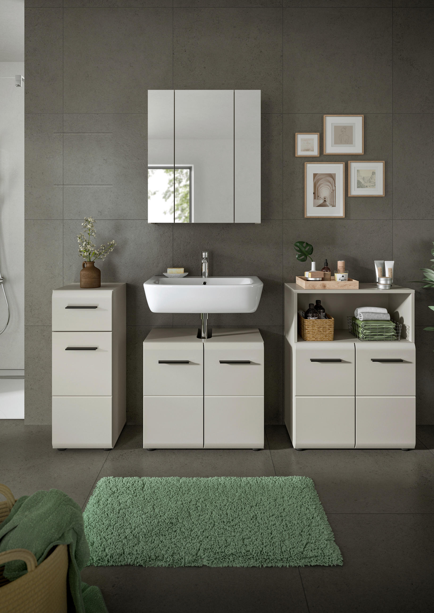 BADEZIMMER 4-teilig  in 150 cm  - Kaschmir/Schwarz, Trend, Glas/Holzwerkstoff (150cm) - MID.YOU