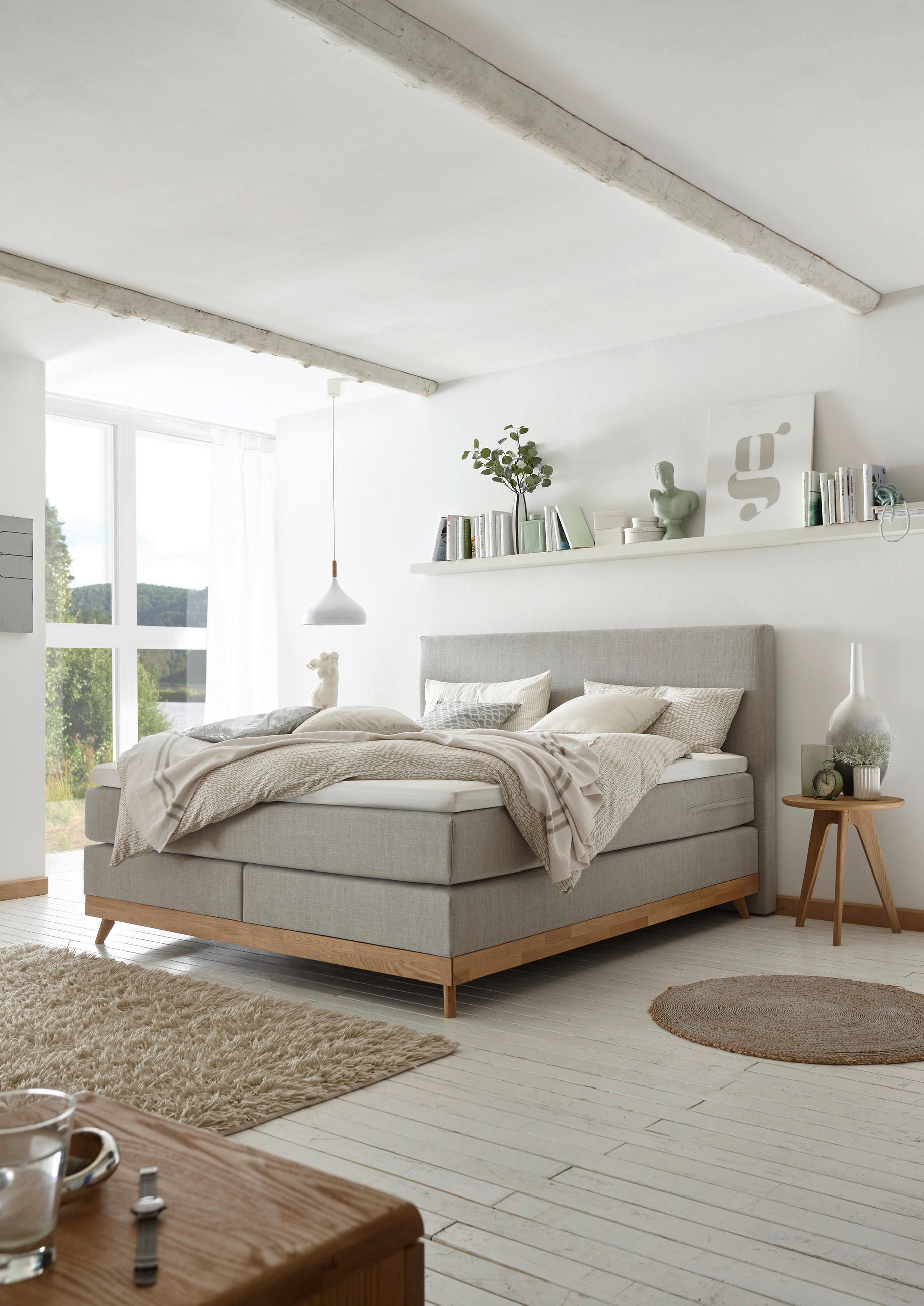 BOXSPRINGBETT 160/200 cm  in Grau, Eichefarben  - Eichefarben/Grau, Natur, Holz/Textil (160/200cm) - Hasena