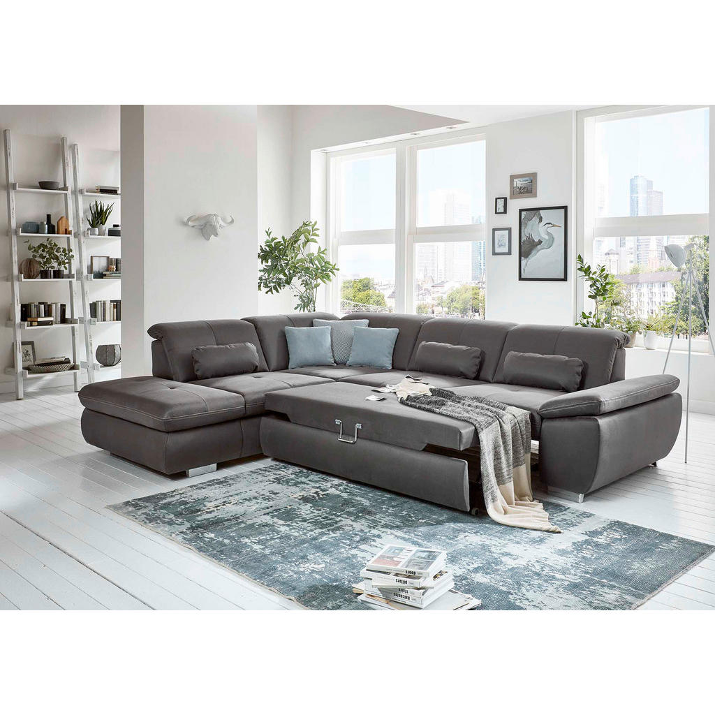 Thumbnail - Beldomo Speed Ecksofa, Dunkelblau, Textil, 3-Sitzer, Ottomane rechts, L-Form, 318x260 cm, Goldenes M, Typenauswahl, Bett...