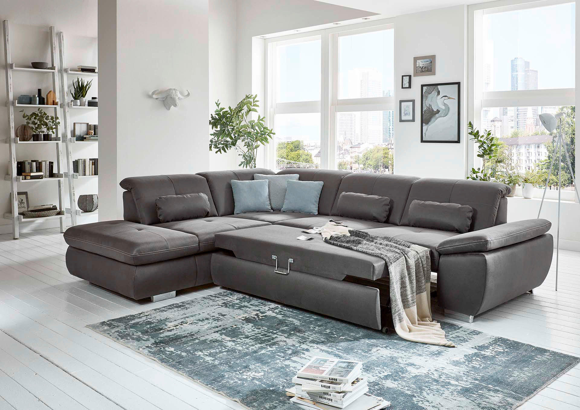 Thumbnail - Beldomo Speed Ecksofa, Terracotta, Textil, 3-Sitzer, Ottomane rechts, L-Form, 318x260 cm, Goldenes M, Typenauswahl, Bett...