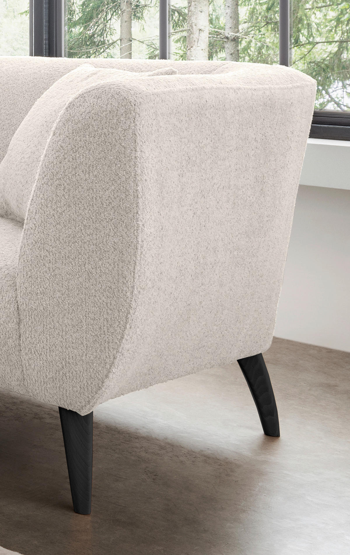 2-SITZER-SOFA in Bouclé Weiss  - Weiss/Schwarz, Modern, Holz/Textil (172/83/88cm) - MID.YOU