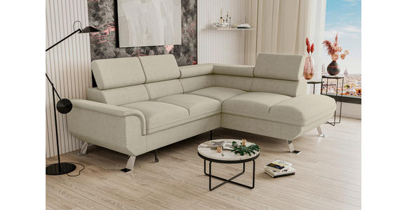 ECKSOFA Creme Struktur  - Silberfarben/Creme, KONVENTIONELL, Textil/Metall (268/207cm) - Carryhome