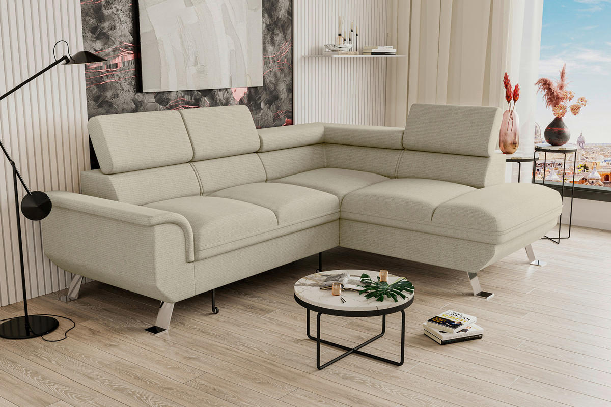 ECKSOFA in Struktur Creme  - Silberfarben/Creme, Konventionell, Textil/Metall (268/207cm) - MID.YOU