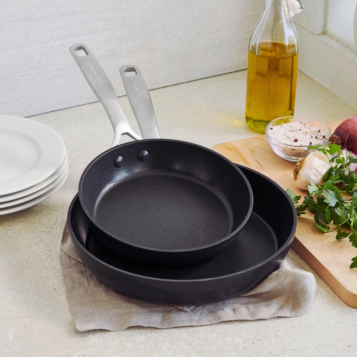 PFANNENSET Copenhagen Aluminium, Edelstahl 2-teilig  - Schwarz, Basics, Metall (20 & 28cm) - GreenPan