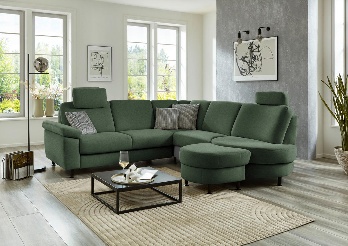 ECKSOFA  in Flachgewebe Waldgrün  248/252 cm  - Waldgrün/Schwarz, KONVENTIONELL, Textil/Metall (248/252cm) - Beldomo Comfort