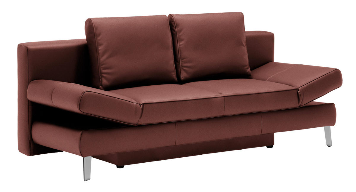 SCHLAFSOFA in Echtleder Weinrot  - Chromfarben/Weinrot, Design, Leder/Metall (200/85/90cm) - Novel