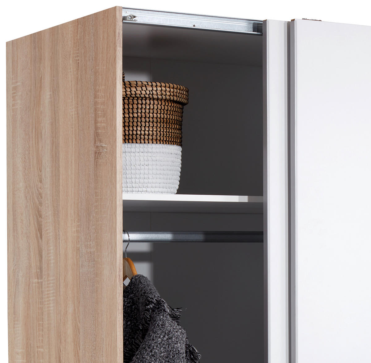 SKRIŇA S POS. DVER. – HOR.VED, biela, dub sonoma, 170/196/60 cm - biela/dub sonoma, Konventionell, kompozitné drevo/plast (170/196/60cm) - MID.YOU