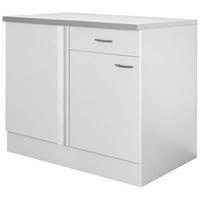 ECKUNTERSCHRANK 110/85/60 cm  in Weiß  - Edelstahlfarben/Hellgrau, Holzwerkstoff/Kunststoff (110/85/60cm) - FlexWell