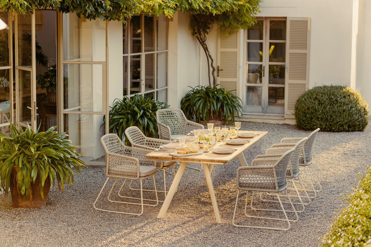 ARMLEHNSTUHL   Textilgeflecht  - Taupe/Weiss, Design, Textil/Metall (60/86/63cm)