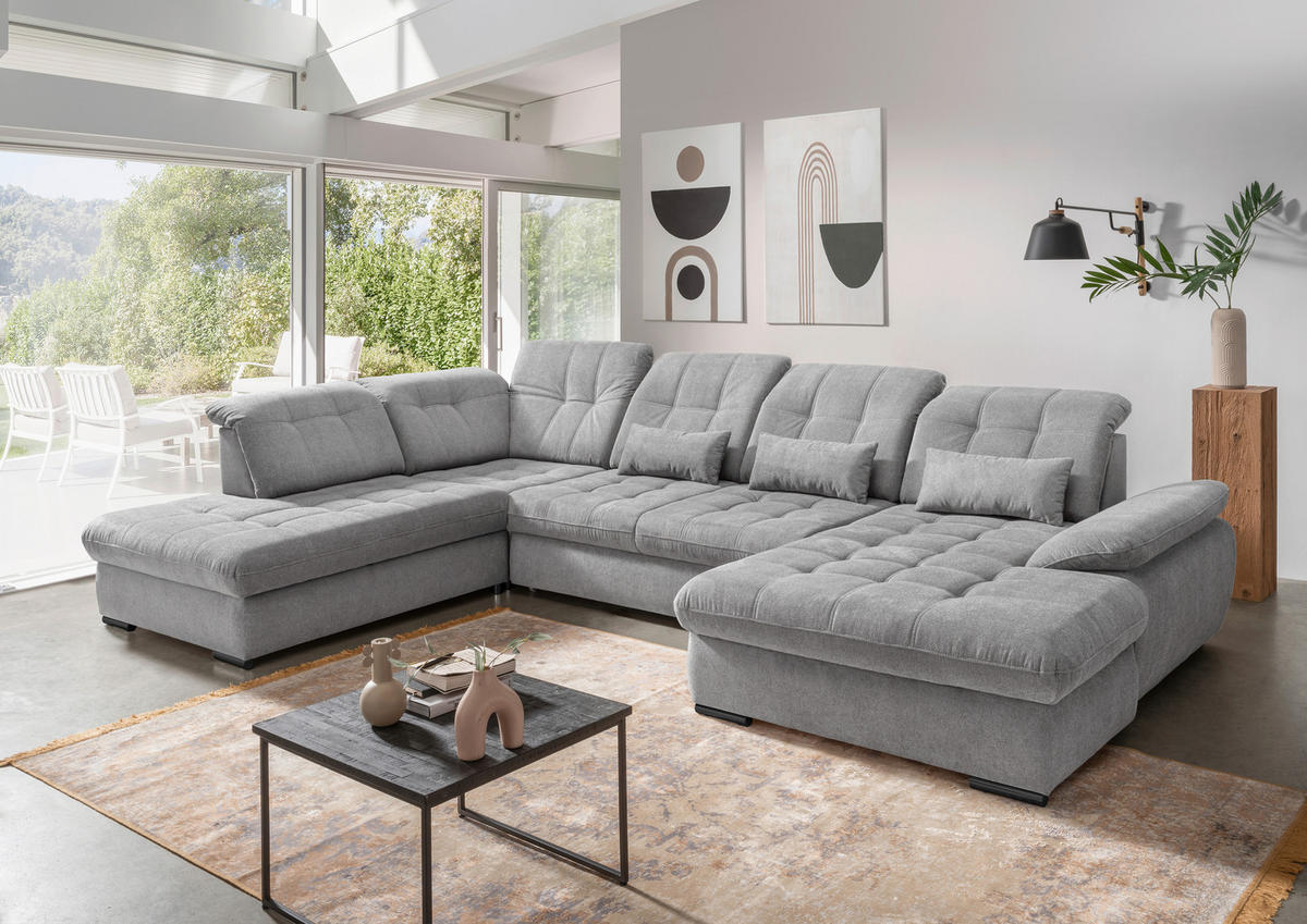 WOHNLANDSCHAFT in Chenille Silberfarben  - Silberfarben/Schwarz, Modern, Textil/Metall (252/387/184cm) - Livetastic