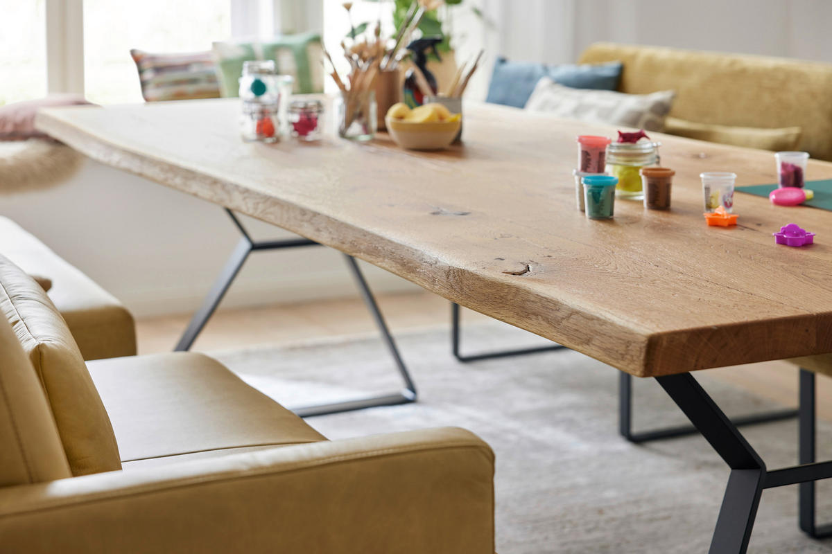 ESSTISCH 180/100/76 cm Echtholz  Holz, Metall in verschiedenen Größen erhältlich Freiform Eichefarben  - Eichefarben/Schwarz, Design, Holz/Metall (180/100/76cm) - Musterring