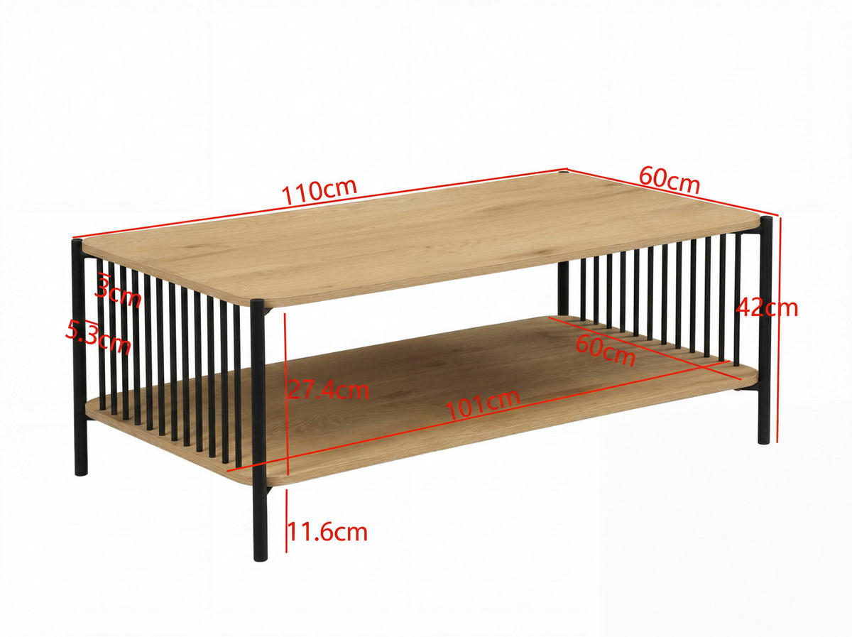 COUCHTISCH Holzwerkstoff 110/60/42 cm  - Schwarz/Braun, Design, Holzwerkstoff/Metall (110/60/42cm) - Livetastic