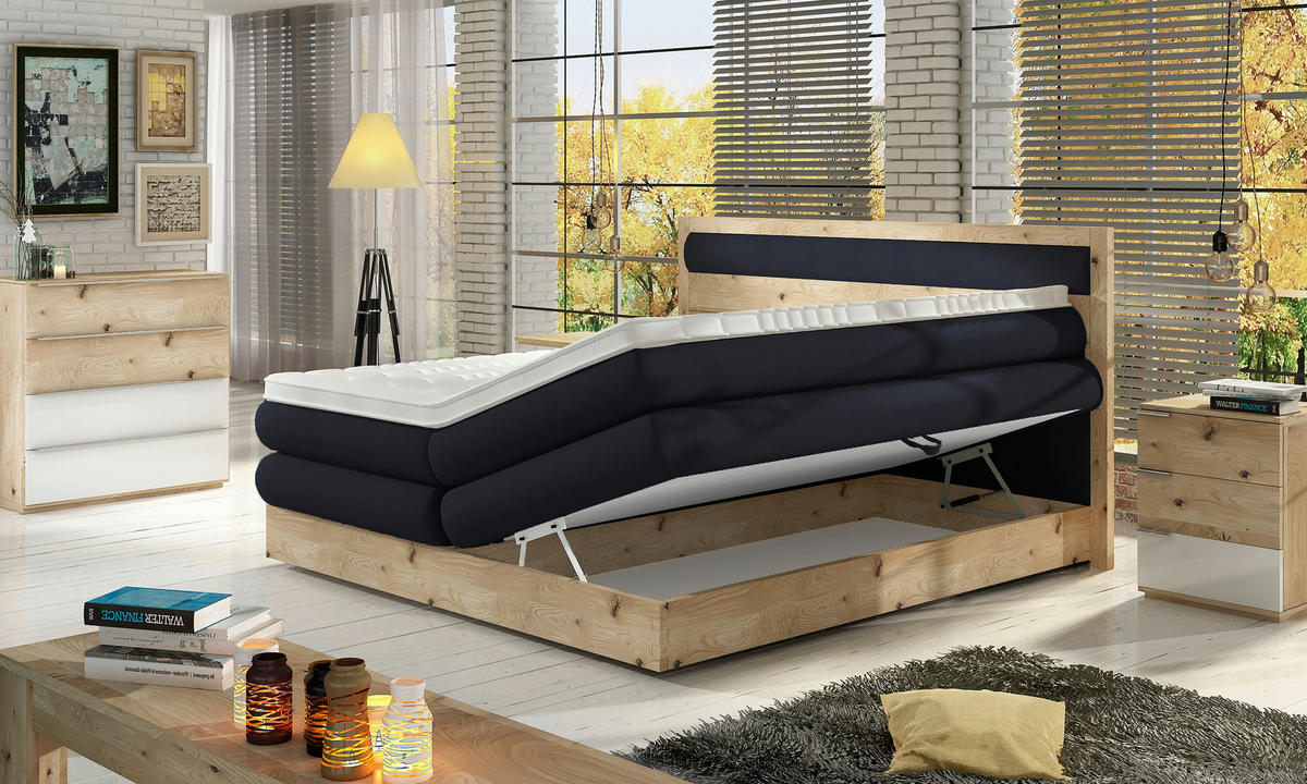 BOXSPRINGBETT 180/200 cm  in Schwarz, Eichefarben  - Eichefarben/Schwarz, KONVENTIONELL, Holz/Holzwerkstoff (180/200cm) - Valnatura