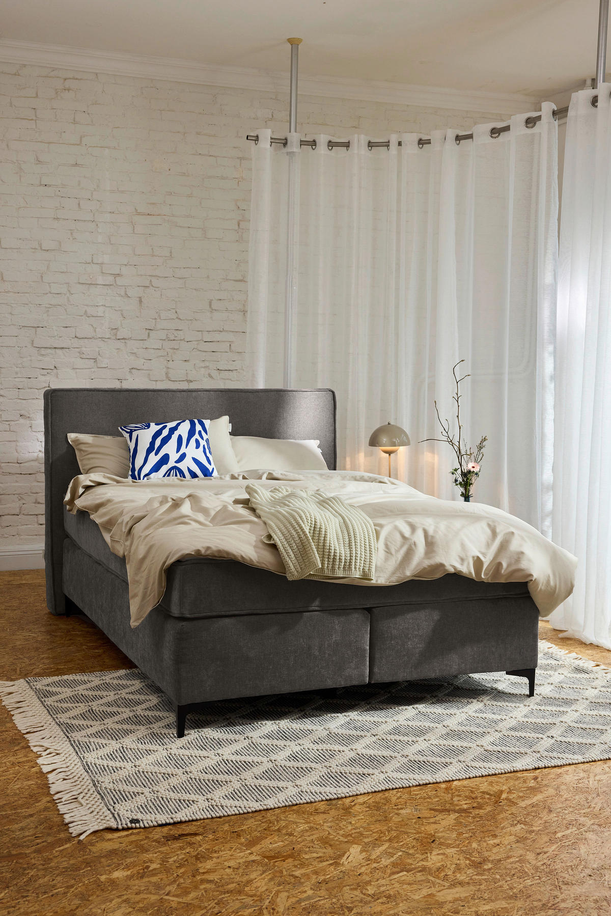 BOXSPRINGBETT 140/200 cm,  in Grau, Matratze, Topper, H3 = fest  - Schwarz/Grau, Design, Textil/Metall (140/200cm) - Tom Tailor