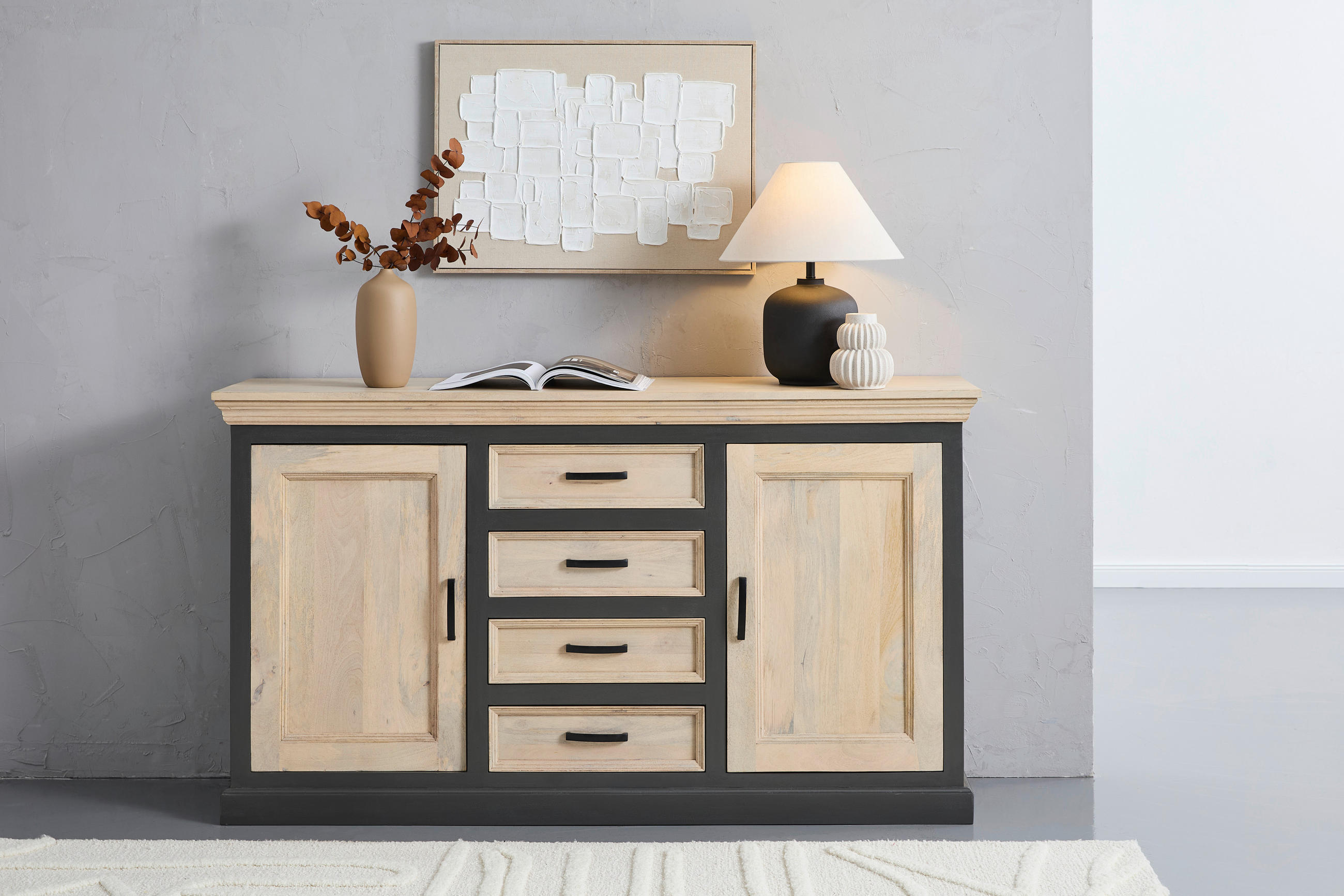 SIDEBOARD 160/90/40 cm  in Grau, Naturfarben  - Schwarz/Naturfarben, Natur, Holz/Metall (160/90/40cm) - Livetastic
