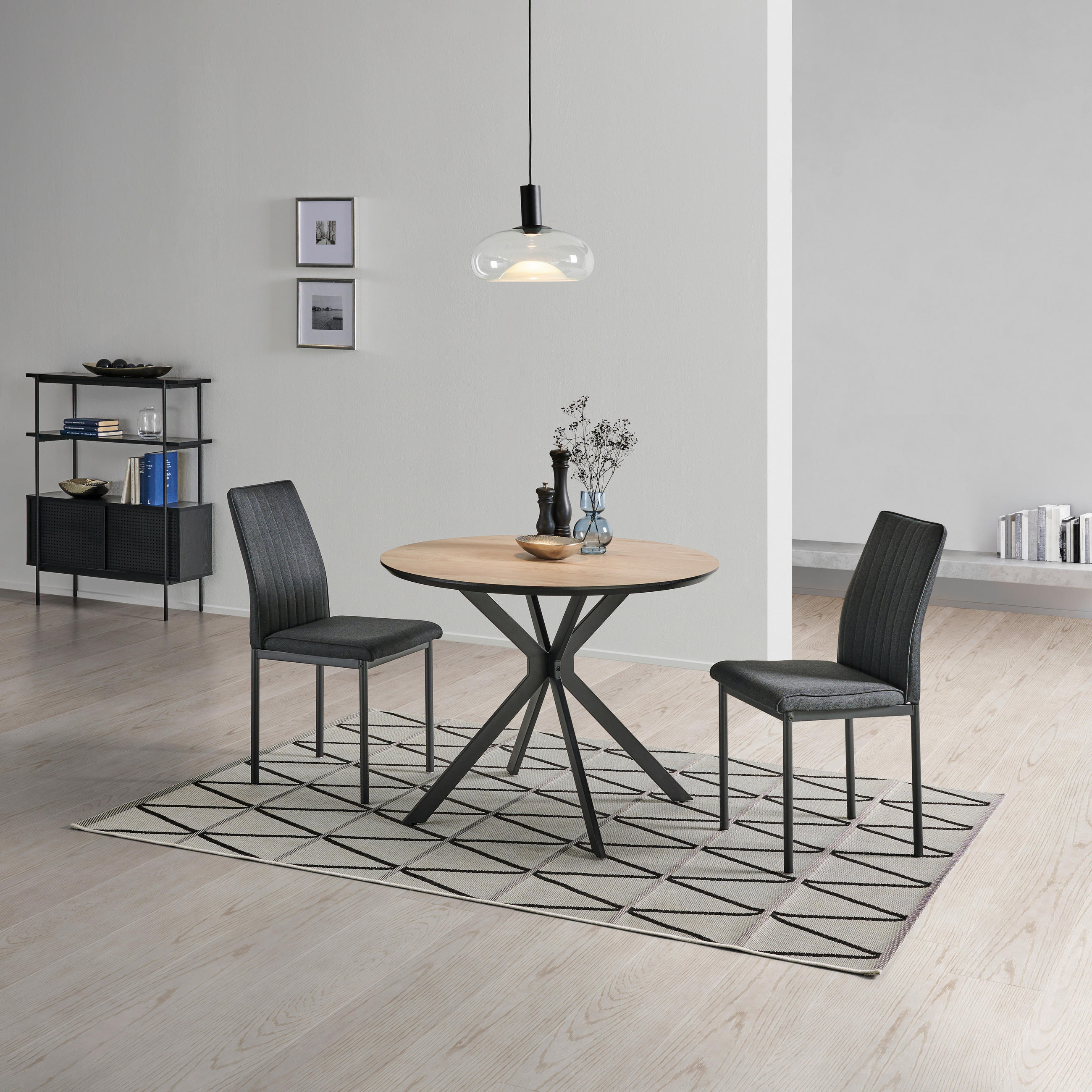ESSTISCH in Metall, Holzwerkstoff  - Schwarz/Naturfarben, LIFESTYLE, Holzwerkstoff/Metall (100/76/100cm) - Livetastic
