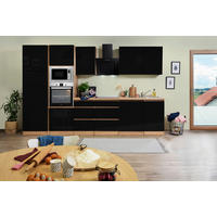 KÜCHENBLOCK 345 cm   in Schwarz Hochglanz  - Schwarz Hochglanz/Eichefarben, Basics, Holzwerkstoff (345cm) - Respekta