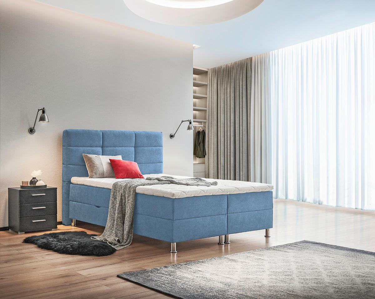 BOXBETT 140/200 cm  in Blau  - Chromfarben/Blau, KONVENTIONELL, Textil/Metall (140/200cm) - Carryhome