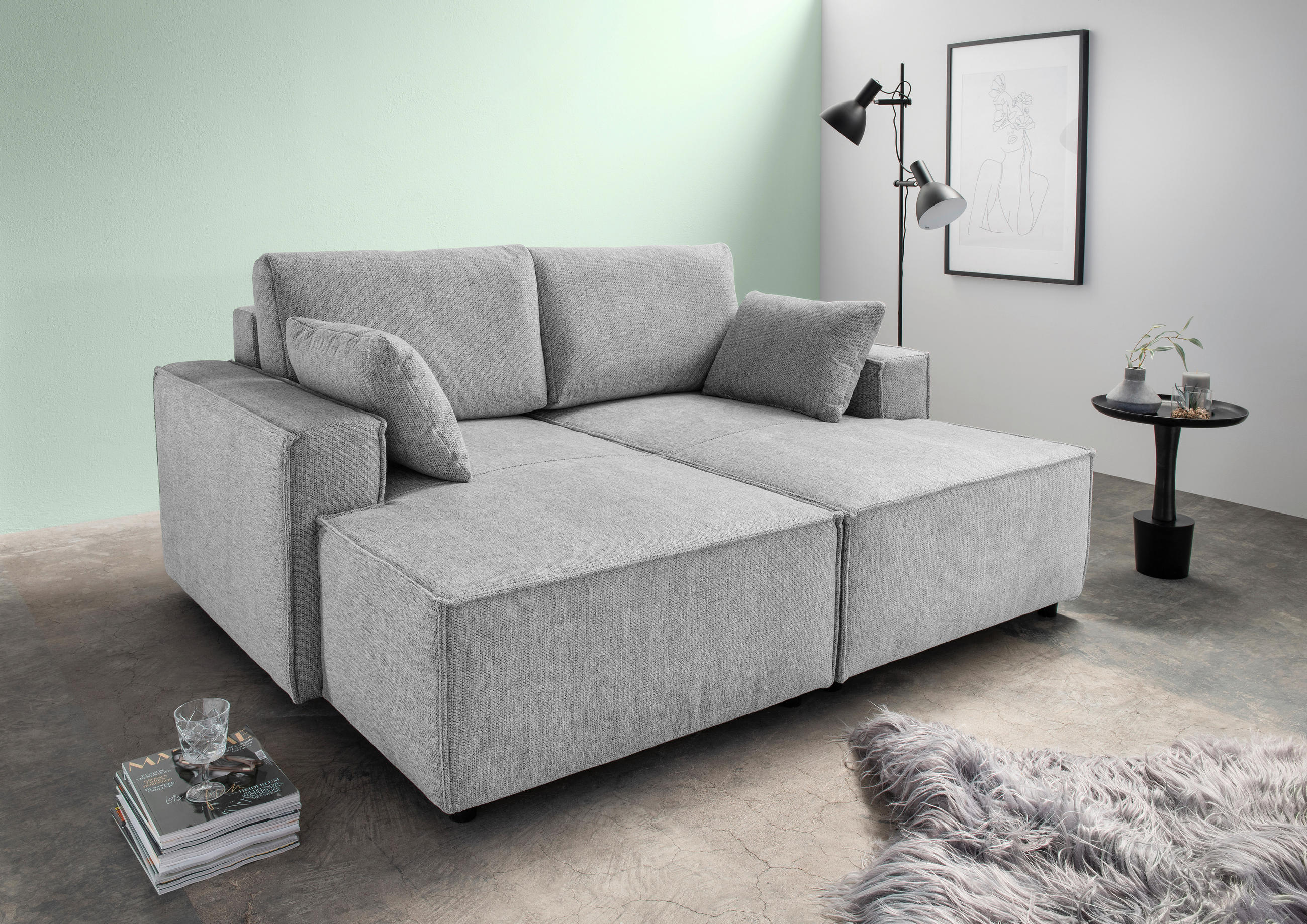 BIGSOFA Chenille Silberfarben  - Silberfarben/Schwarz, MODERN, Kunststoff/Textil (188/86/154cm) - Livetastic