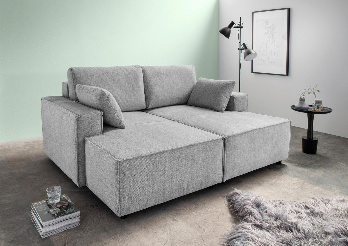 BIGSOFA in Chenille Silberfarben  - Silberfarben/Schwarz, Modern, Kunststoff/Textil (188/86/154cm) - Livetastic