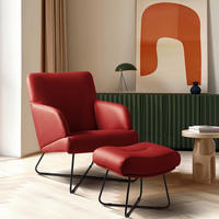 SESSELSET Echtleder Hocker    - Rot/Schwarz, Design, Leder/Metall (67/87/74cm) - Livetastic