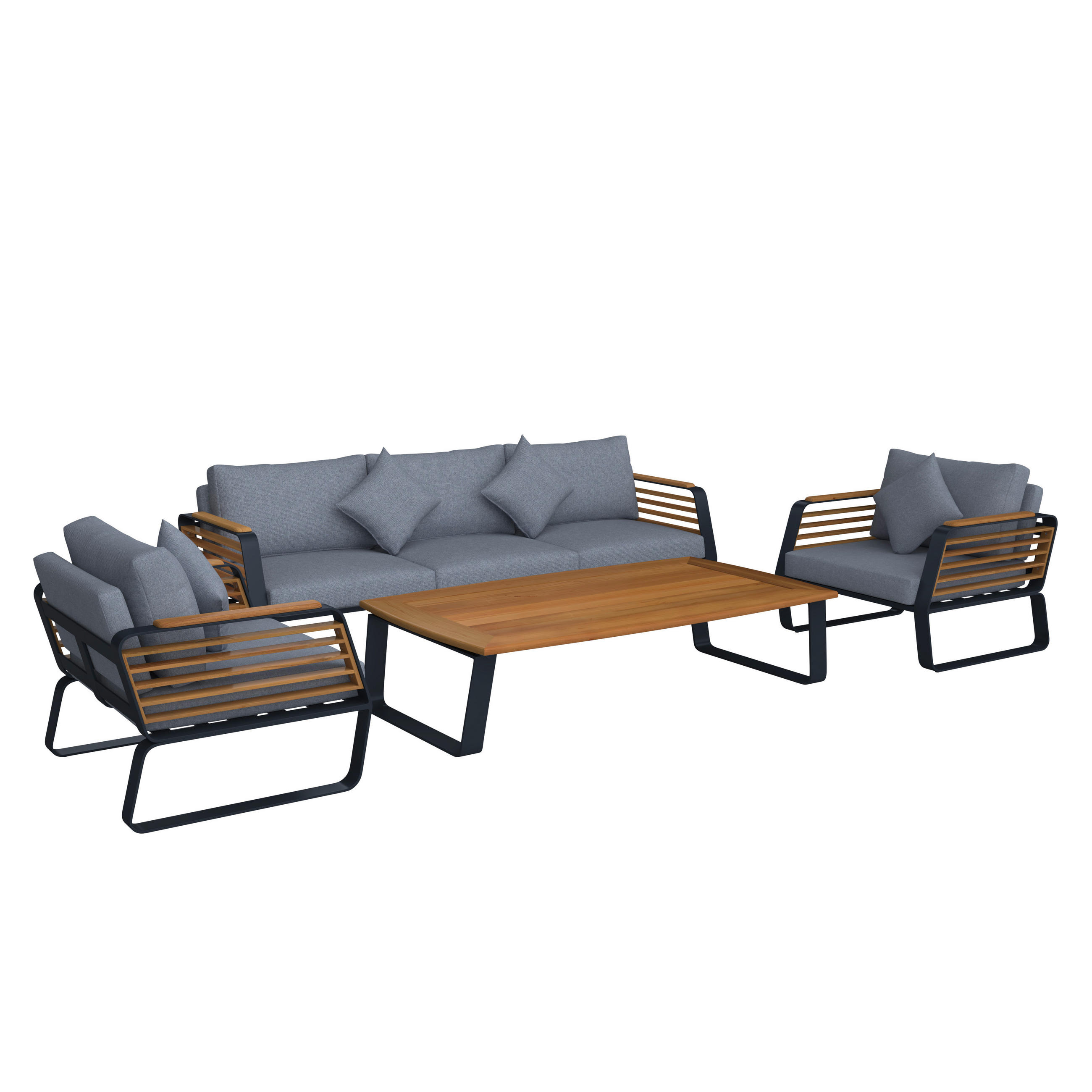 LOUNGEGARNITUR Teakholz Aluminium  - Dunkelgrau, MODERN, Holz/Metall - Ambia Garden