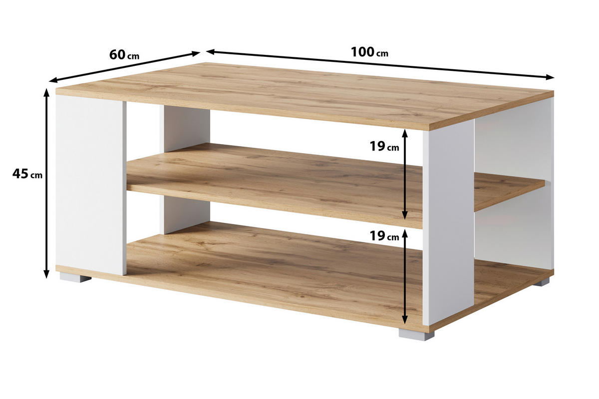 COUCHTISCH in Holzwerkstoff  - Weiss/Eiche Wotan, Trend, Holzwerkstoff/Kunststoff (100/45/60cm) - Livetastic